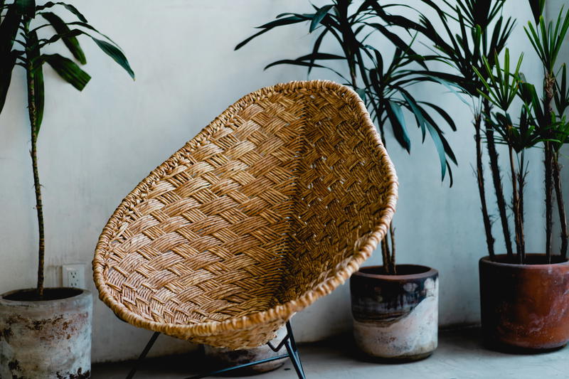 Wicker chair in a trendy coworking space